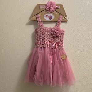 Elly & Emmy My First Dress Up Pink Crochet Tutu Dress Size 6-12 Months New Tulle